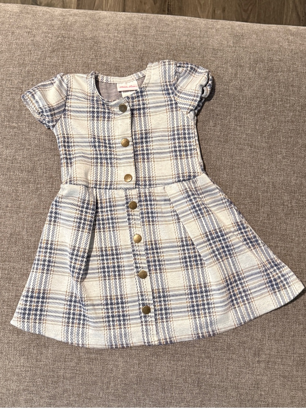 Little Lass Cream and Blue Plaid Button-Front Dress 2T